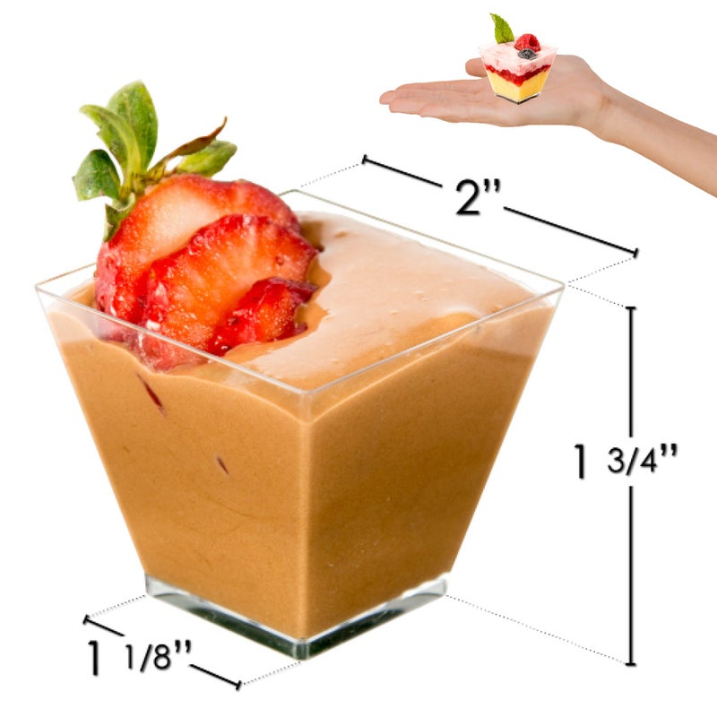 DLux 100 x 2oz Square Mini Dessert Cups (No spoons), Clear Plastic Parfait Appetizer Cup - Small Reusable Serving Bowl for Tasting Party Desserts Appetizers - With Recipe Ebook - Image 4